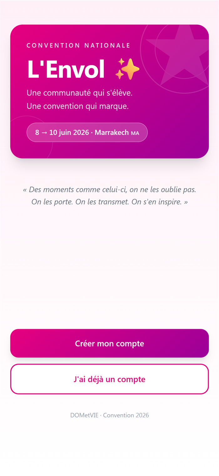 Écran d'accueil de l'application, l'invitation à rejoindre