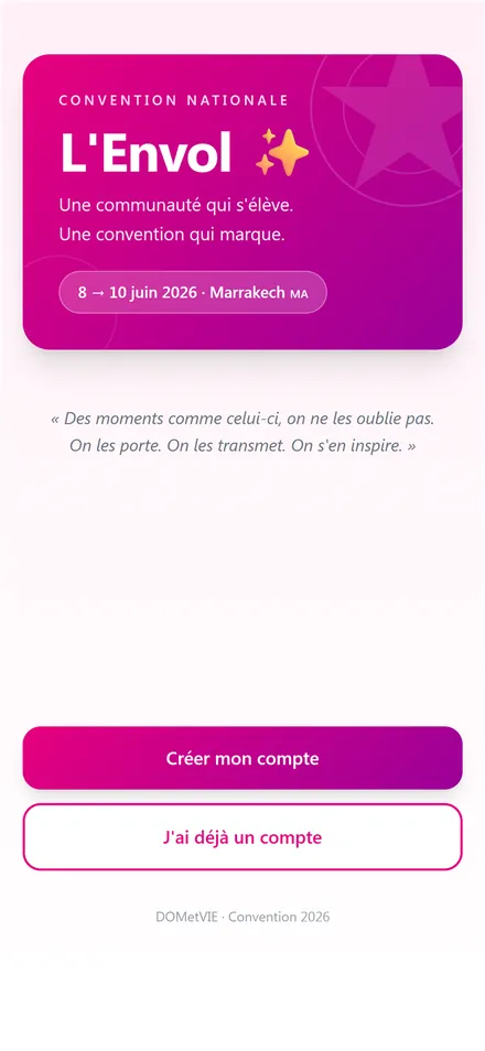 Écran d'accueil de l'application, l'invitation à rejoindre